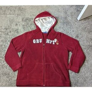 Disney Grumpy Sweatshirt Womens XL Maroon Fleece Hooded Full Zip Embroidered